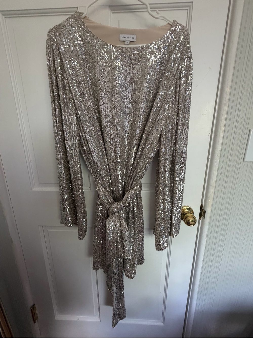 Gianni Bini Champagne Sequin Mini Dress with Tie Waist